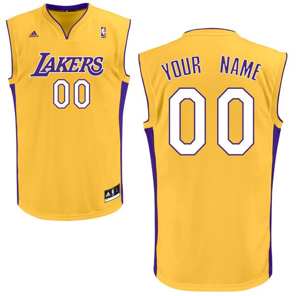 Men Adidas Los Angeles Lakers Custom Replica Home Yellow NBA Jersey